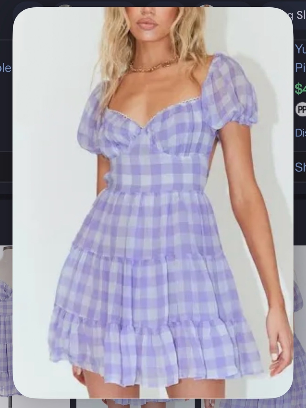 Princess Polly Lavender Gingham Puff-Sleeve Tiered Dress - Picture 4 of 4